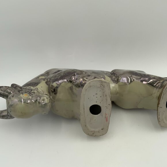 Charging Bull Porcelain Statue Silver Colored Marble Finish - Picture 4 of 11